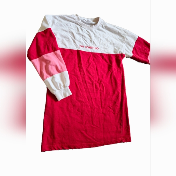 Sweater Dress. Color Block. Pink Red & White. - Picture 3 of 3